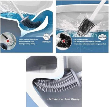 Flexible Silicone Toilet Brush with Floor Holder