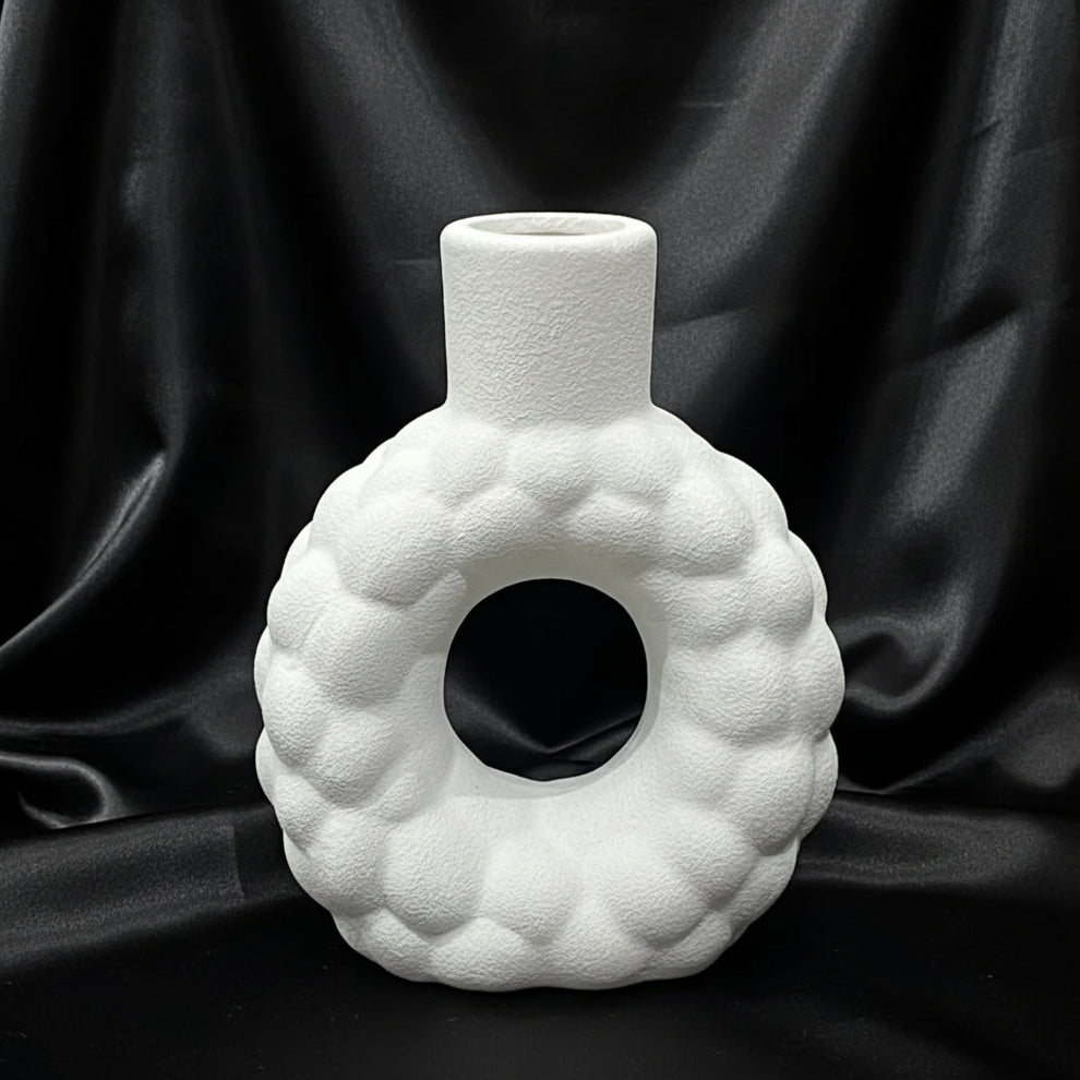 Textured Pebble Donut Ceramic Vase