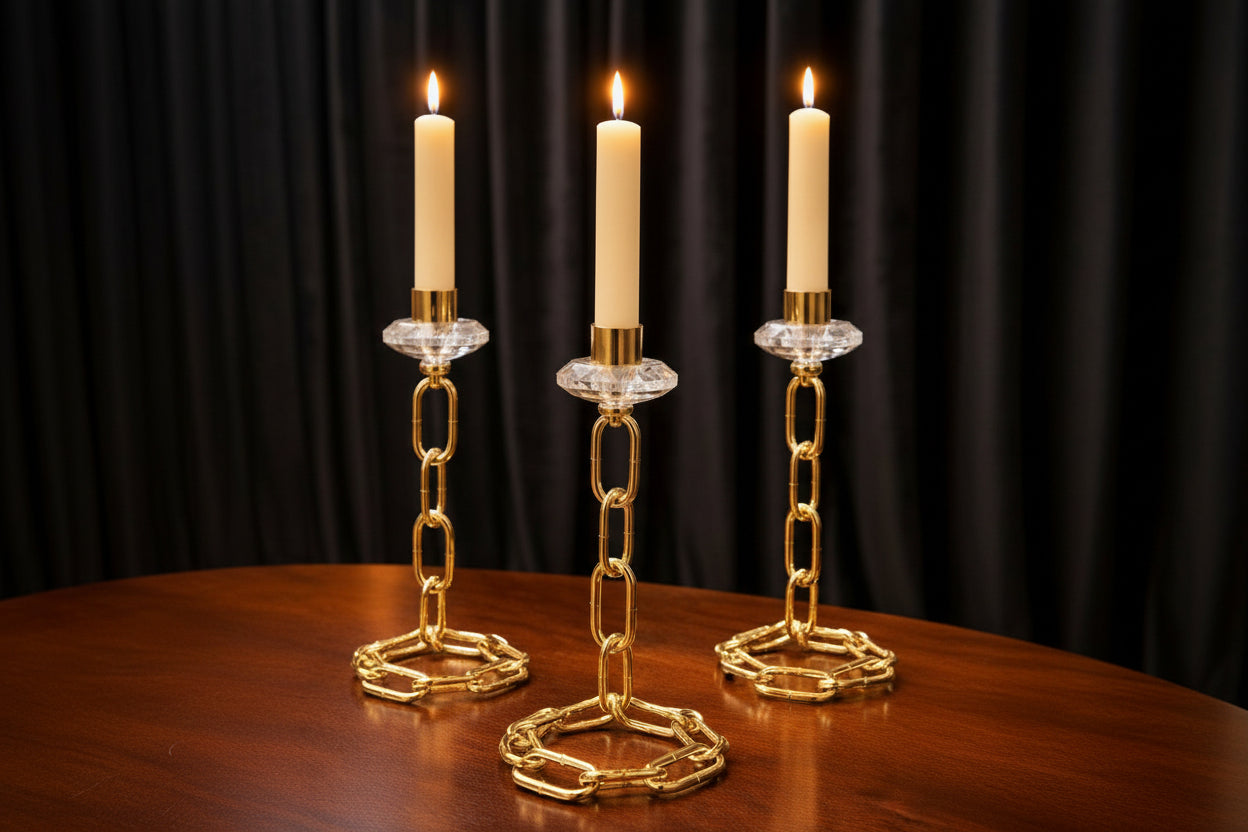 Luxury Gold Chain Crystal Candle Stand (Set of 3) - My Store