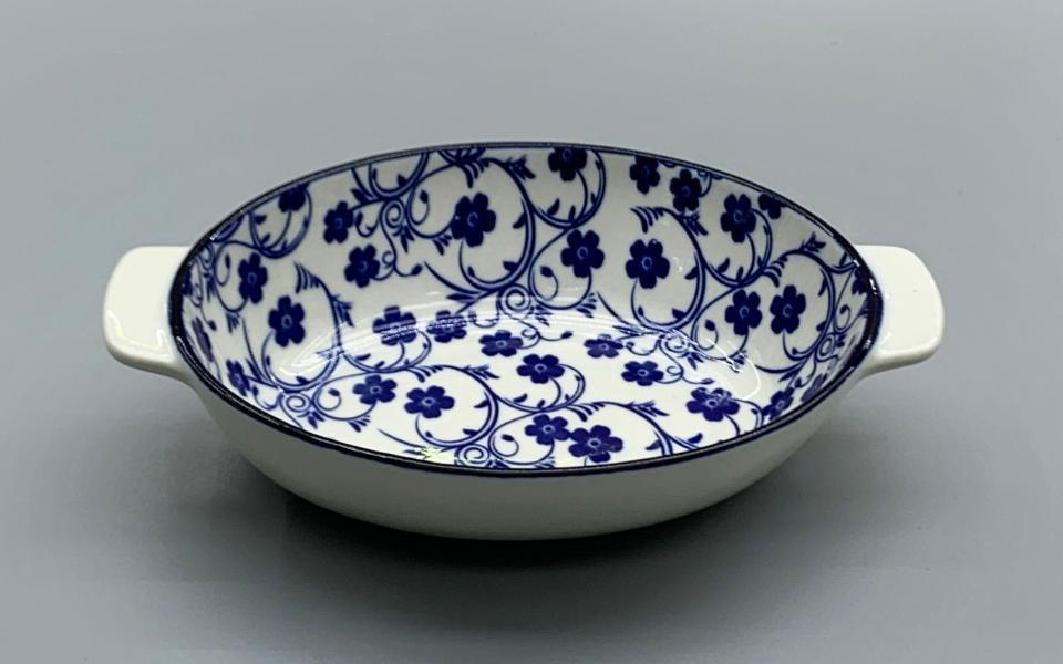 Danny Home Blue Floral Ceramic Baking & Serving Bowl