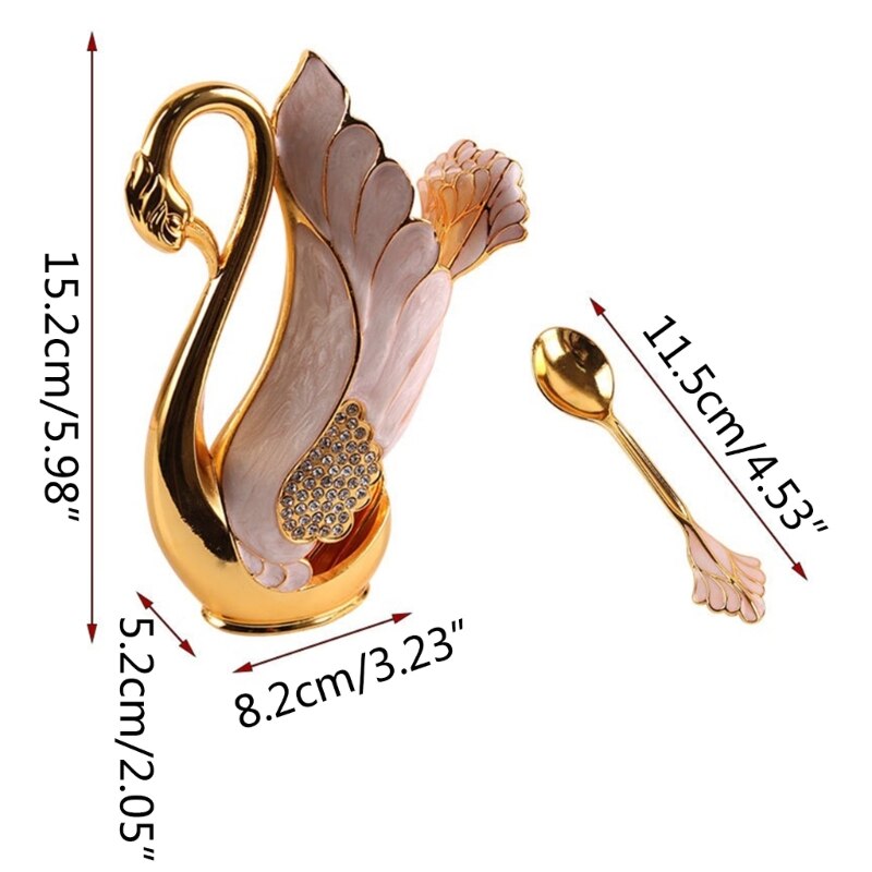 Elegance Enamel Swan Cutlery Holder with 6 Spoons