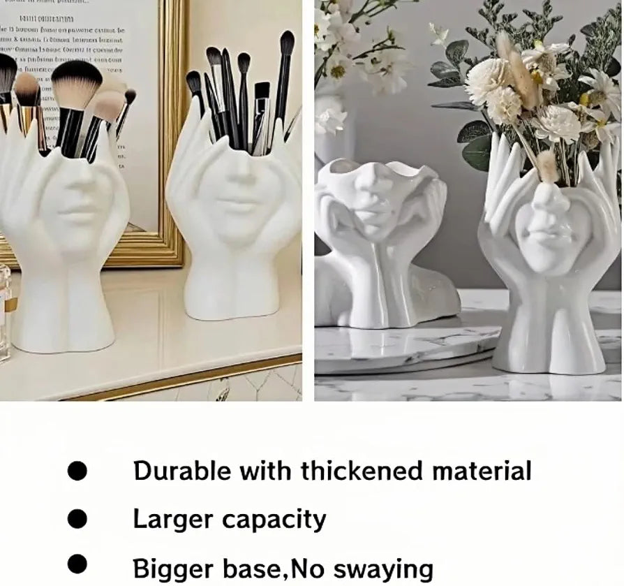 Abstract Human Face & Hands Storage Holder / Decorative Vase