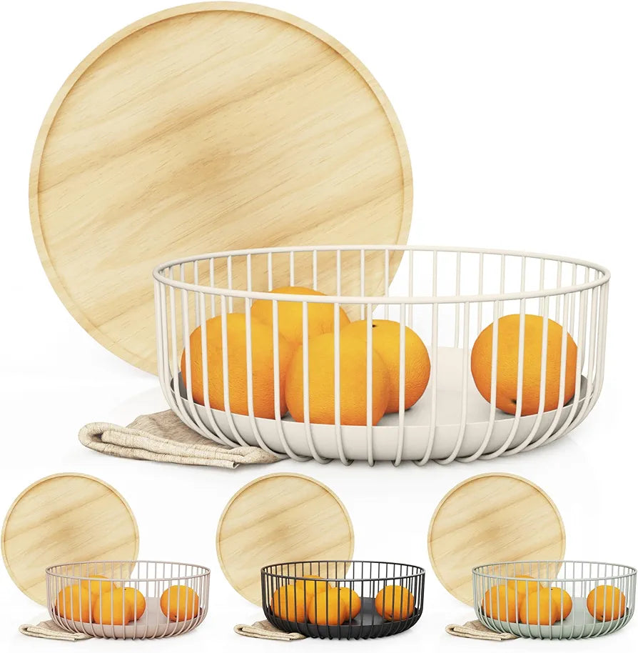 Metal Wire Mesh Fruit Basket with Wooden Lid (Fly-Proof) - My Store
