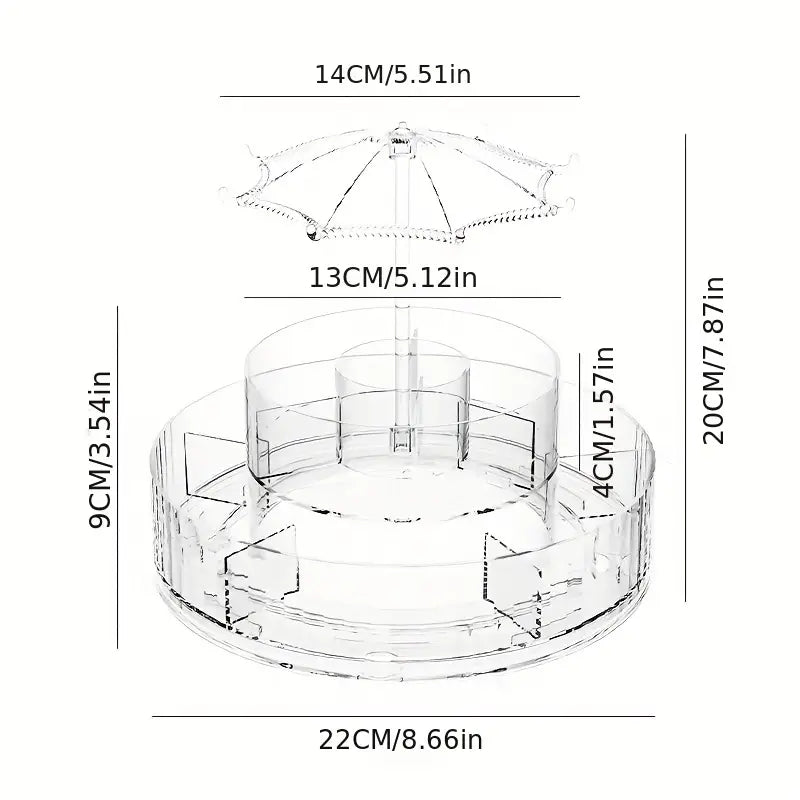 Umbrella Makeup Organizer – Transparent 360° Rotating Cosmetic Storage Box