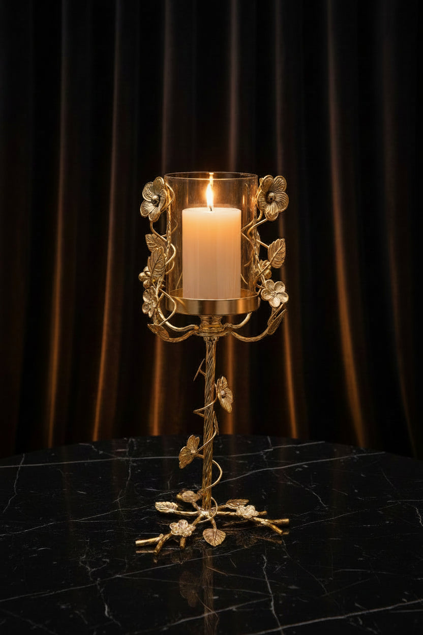 Luxury Floral Metal & Glass Candle Stand - My Store