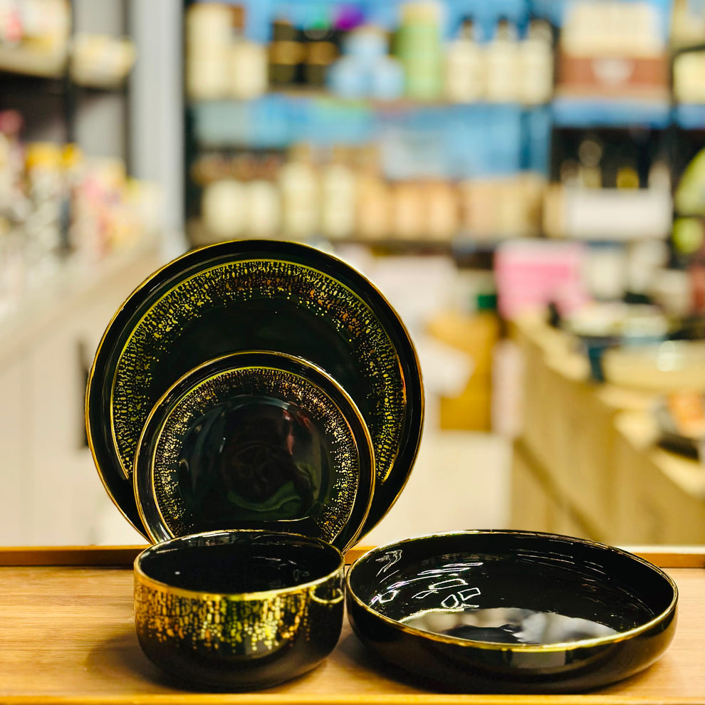 Luxury 24-Piece Black & Gold Dinner Set