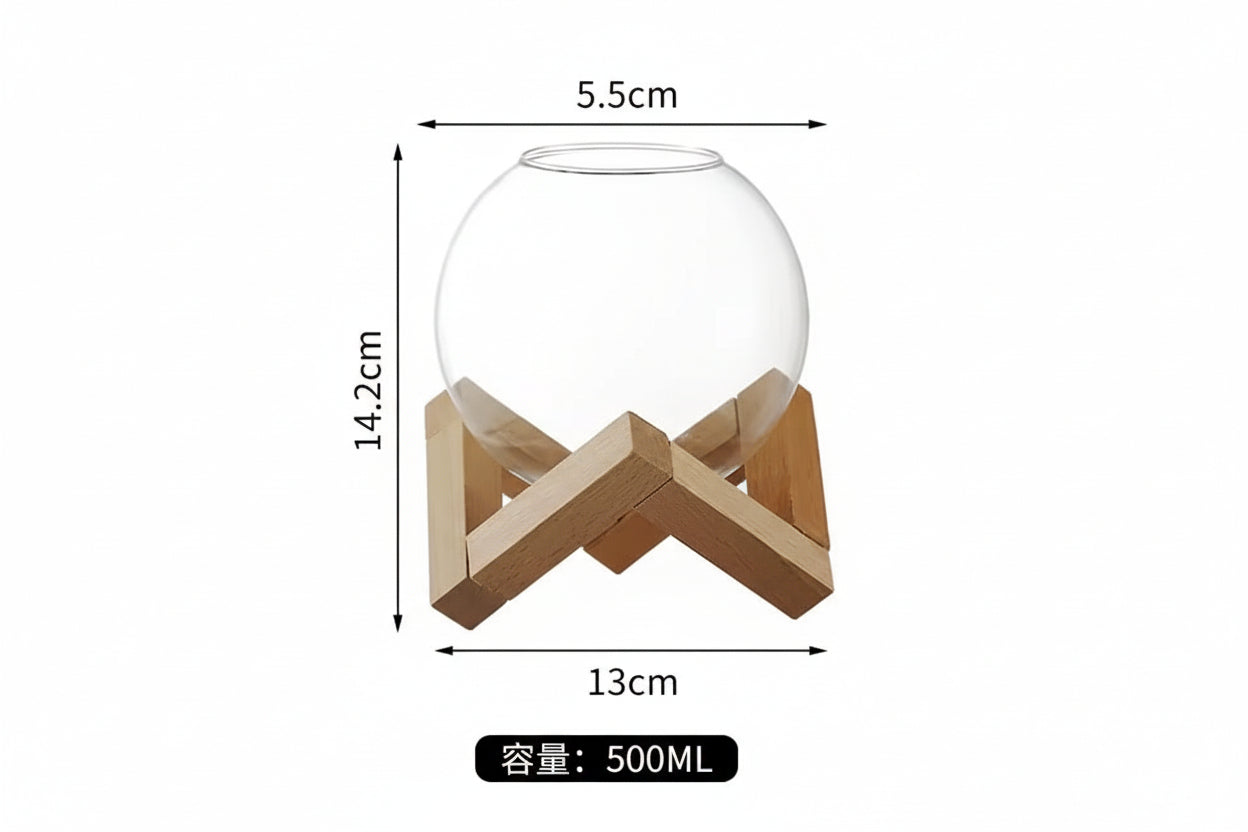 Creative Glass Moon Cup (Orb Shape) with Wooden Stand – 500ml - My Store