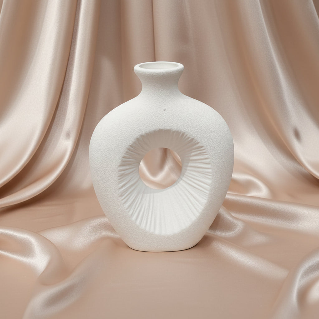 Nordic Textured Ceramic Donut Vase