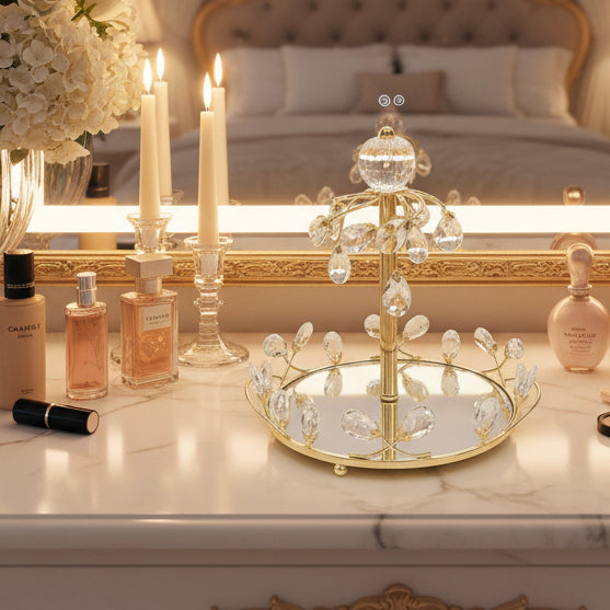 Crystal Golden Perfume & Makeup Accessories Tray - My Store