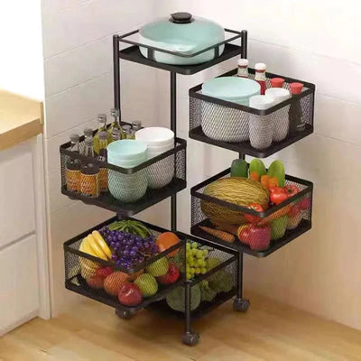 Rotating Kitchen Storage Trolley - Square - My Store