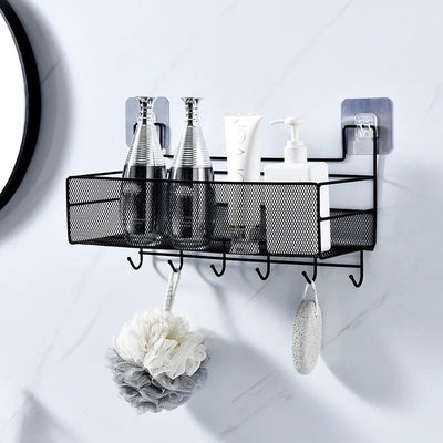 Metal Meshed Wall-Mounted Shelf with Hooks - My Store