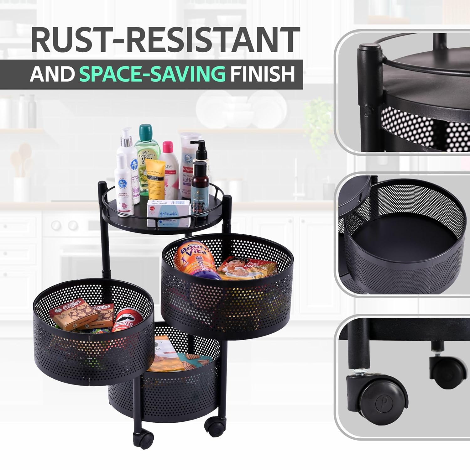Rotating Kitchen Storage Trolley - Round - My Store