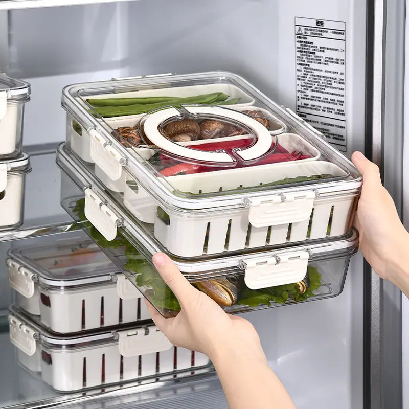 Acrylic 4 Grid Sealed Fridge Storage Box With Strainer - My Store