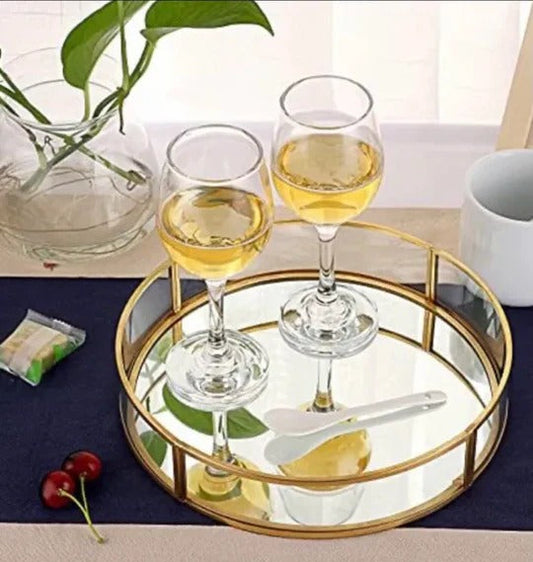 Glassy Golden Vanity Display with Mirror
