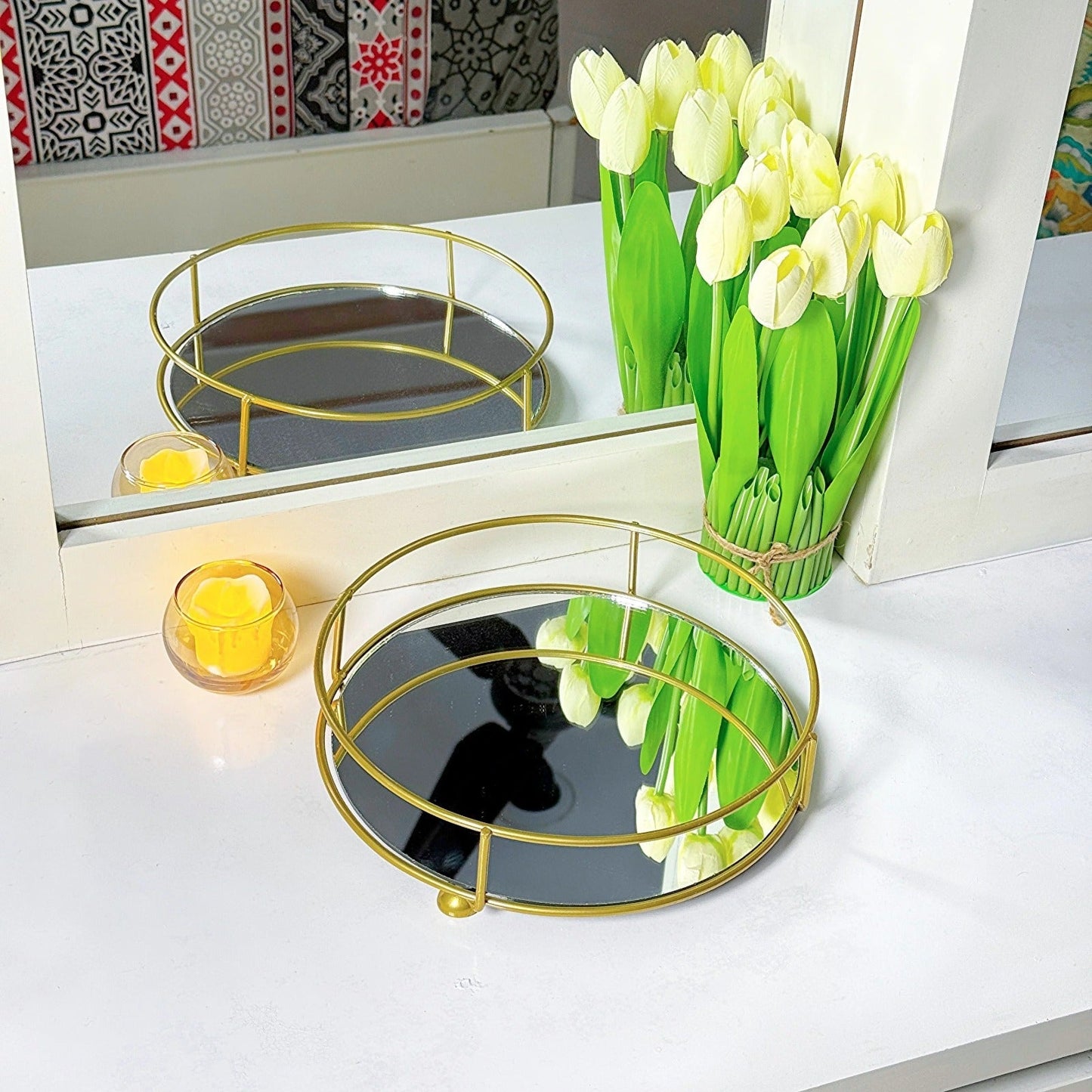 Glassy Golden Vanity Display with Mirror
