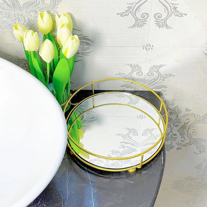 Glassy Golden Vanity Display with Mirror