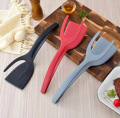 Silicone  2 in 1 grip and flip spatula tong