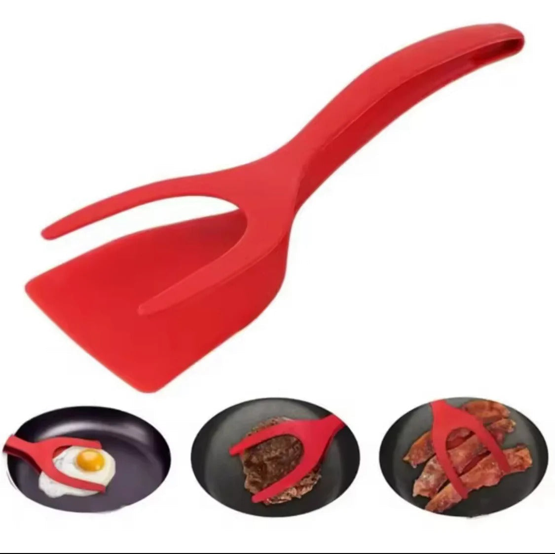 Silicone  2 in 1 grip and flip spatula tong