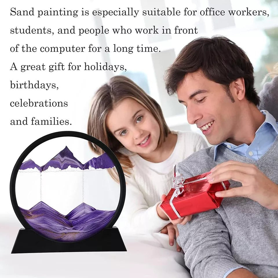 3D Hourglass Quicksand Moving Sand Art Picture Round Glass Deep Sea Sandscape