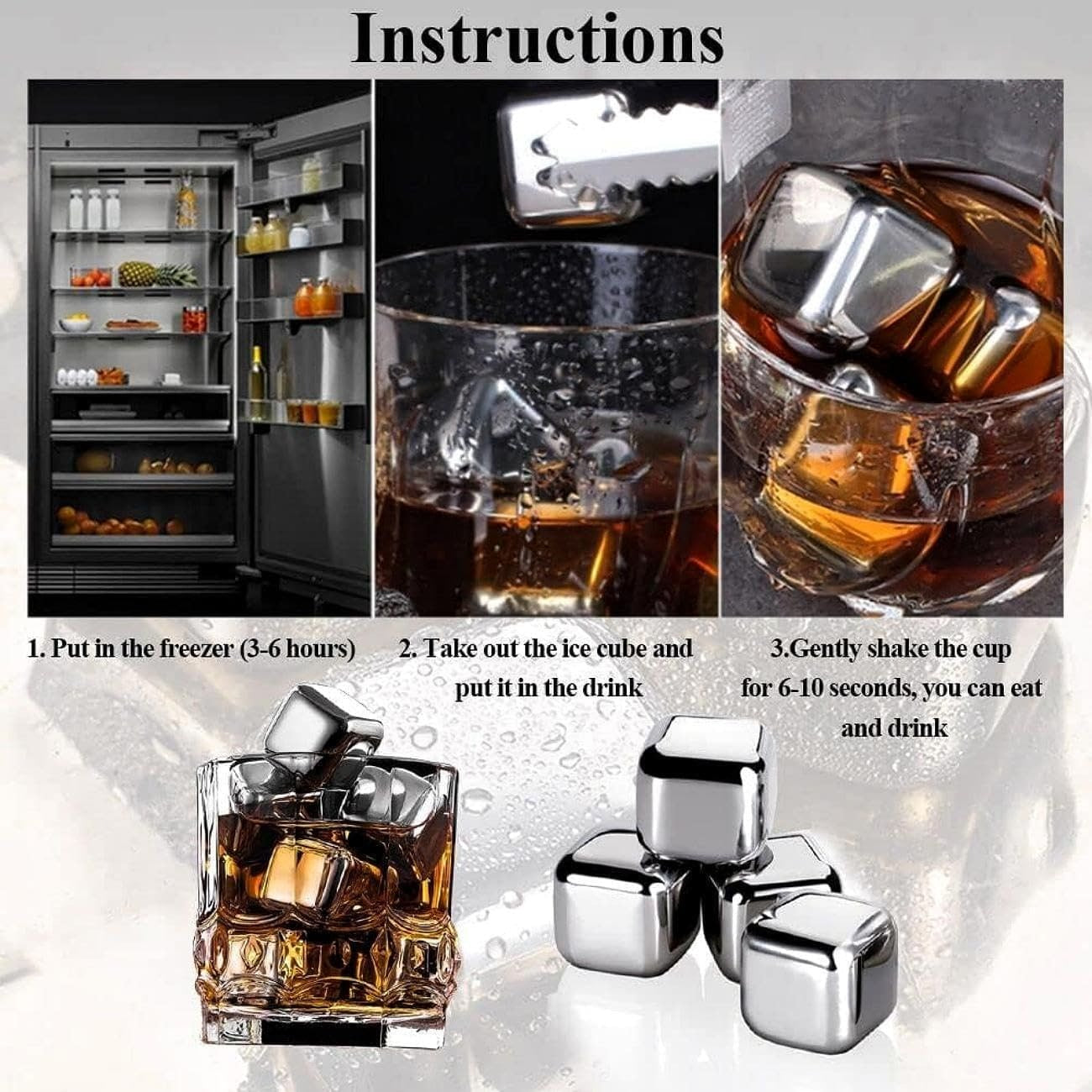 6 Grid Steel Ice Cubes With Clip - My Store