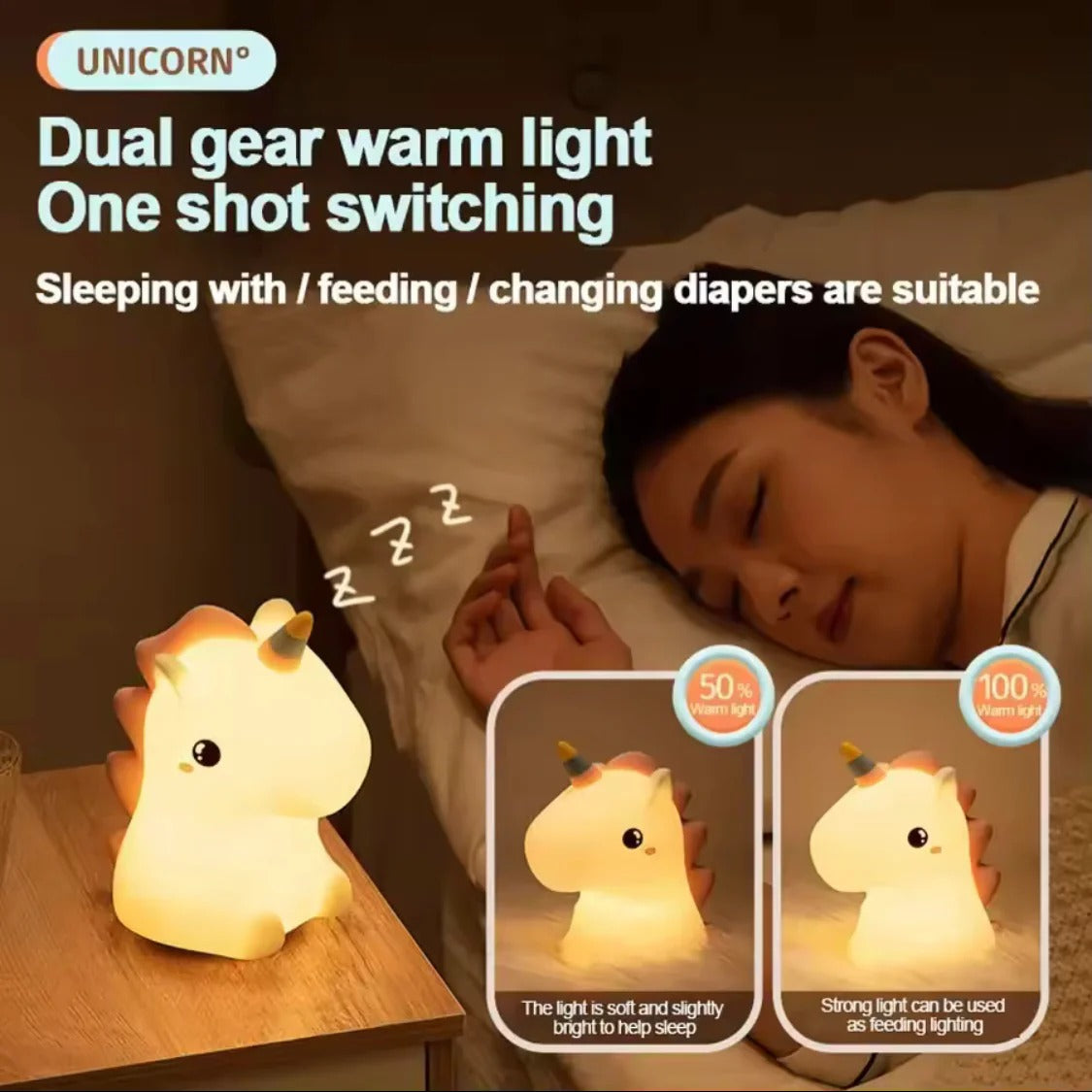 Unicorn Silicone Rechargeable  LED Night Lamp