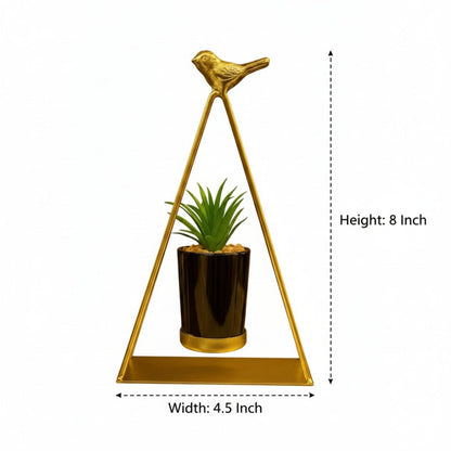 Golden Metal Triangle Artificial Plant Decorative Showpiece