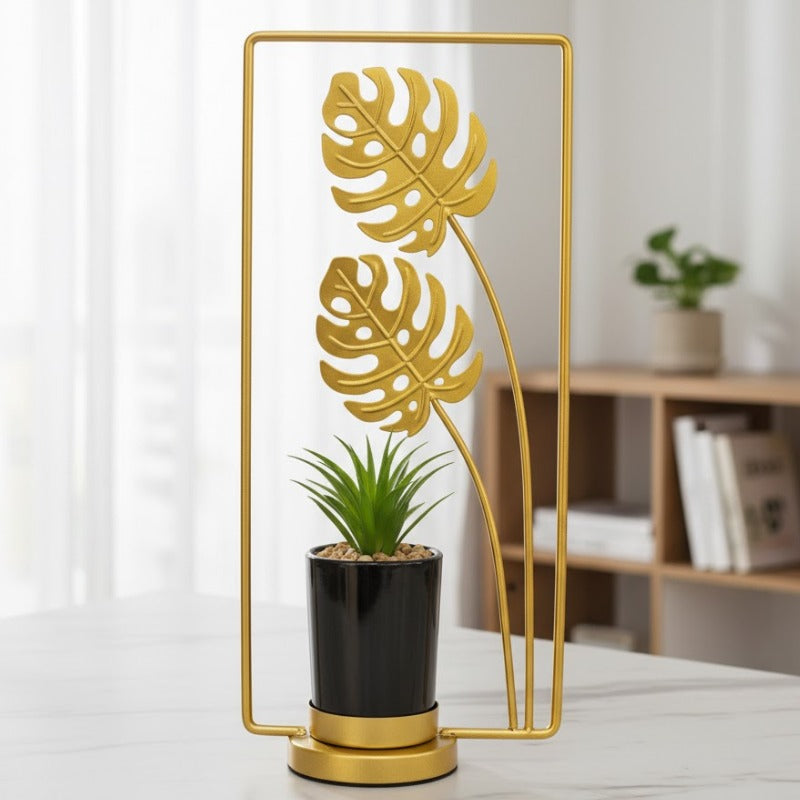 Golden Metal Leaflet Design Luxury Planter With Stand - My Store