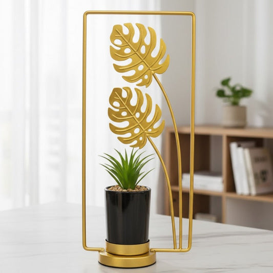 Golden Metal Leaflet Design Luxury Planter With Stand - My Store