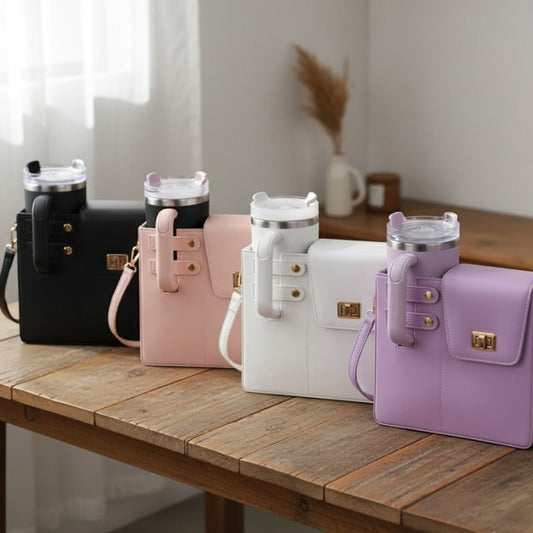 Tumbler Leather Bag with Compartment & Cup Holder