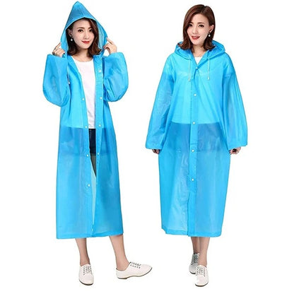 Unisex Lightweight Reusable Waterproof Pocket Raincoat with Hood & Drawstring