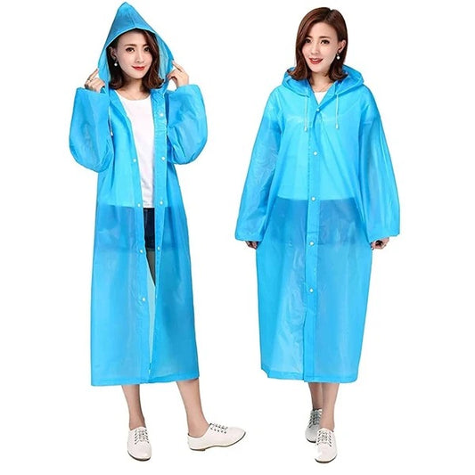 Unisex Lightweight Reusable Waterproof Pocket Raincoat with Hood & Drawstring
