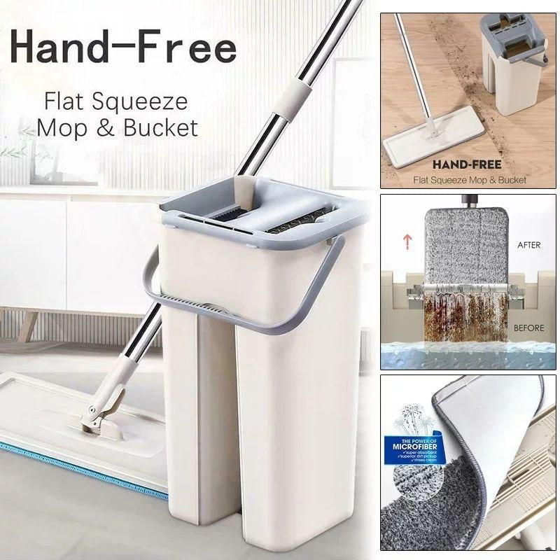Flat Mop Bucket With Reusable Mop Pads