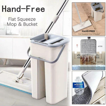 Flat Mop Bucket With Reusable Mop Pads