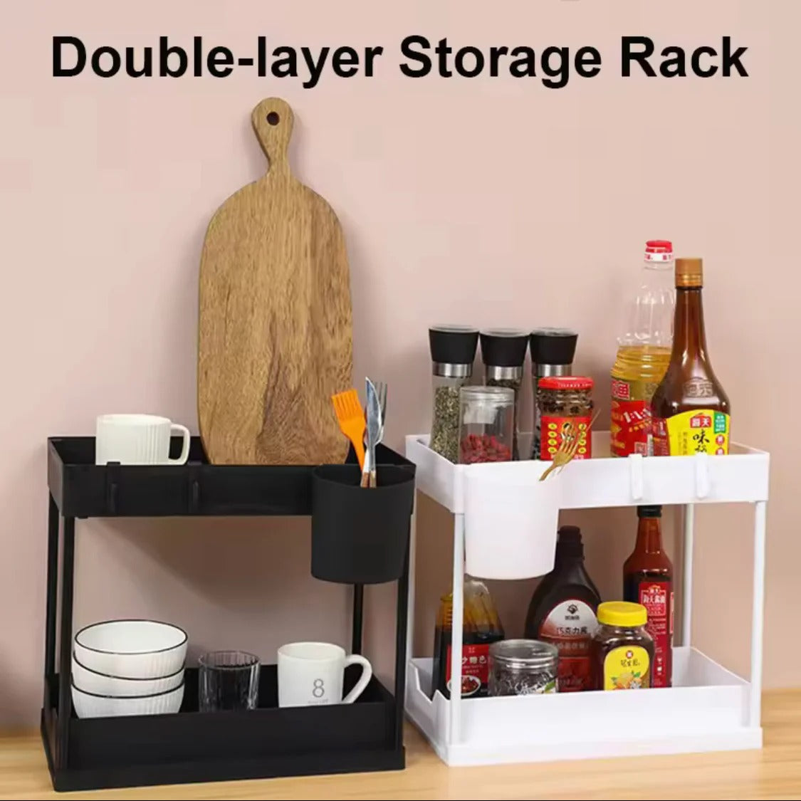 2 Tier  Storage Rack With Hooks Hanging