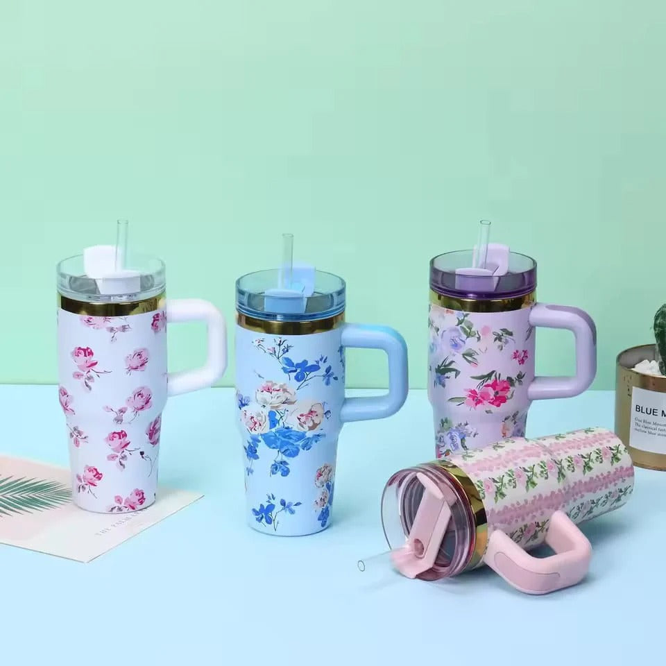 Flower Printed Tumbler For Kids Mini 14Oz Stainless Steel