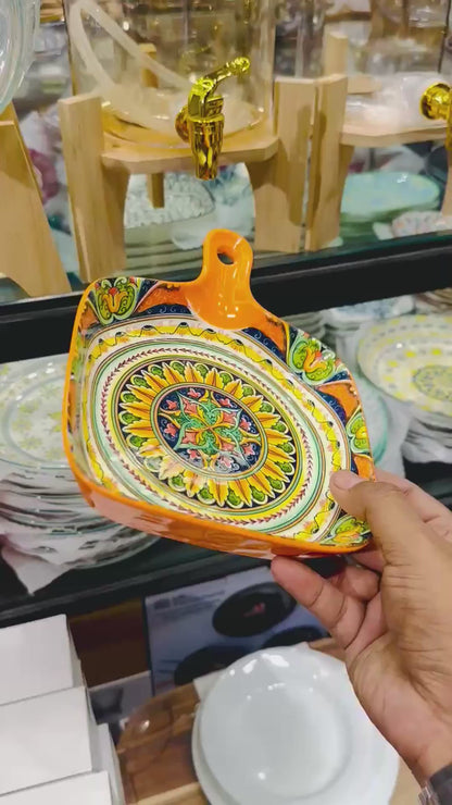 Ceramic 6.5-Inch Square Serving Platter with Handle
