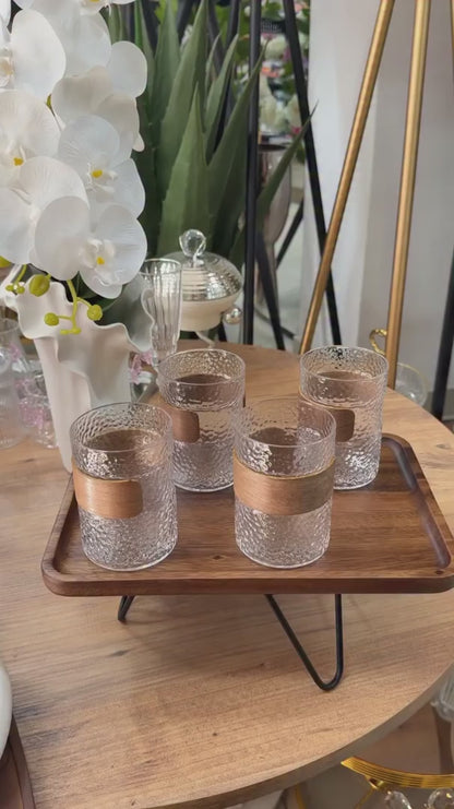 Danny Home Pro Textured Glass Cup Set with Wooden Sleeve – 2 Pieces (310ml)