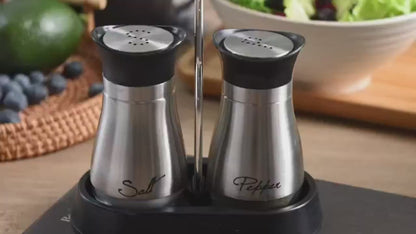 2-Piece Salt & Pepper Shaker Set with Holder Stand (120ml Each)