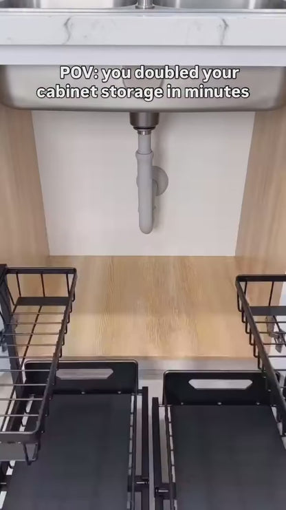 2-Tier Adjustable Under Sink Organizer Rack with Sliding Baskets