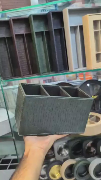 Luxury PU Leather 3-Compartment Spoon Stand & Cutlery