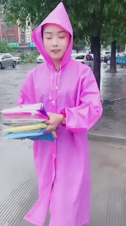 Unisex Lightweight Reusable Waterproof Pocket Raincoat with Hood & Drawstring