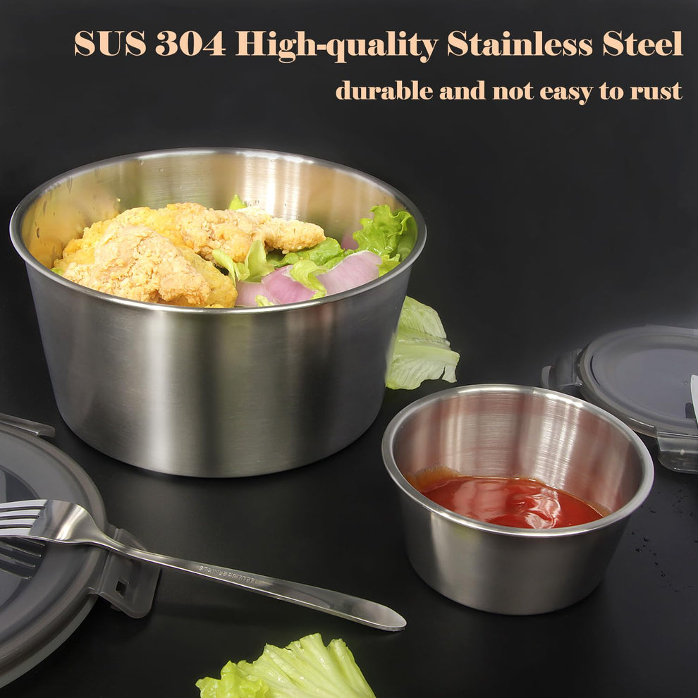 4 pcs Airtight Stainless Steel Food Container & Storage Bowl Set with Lock Lids
