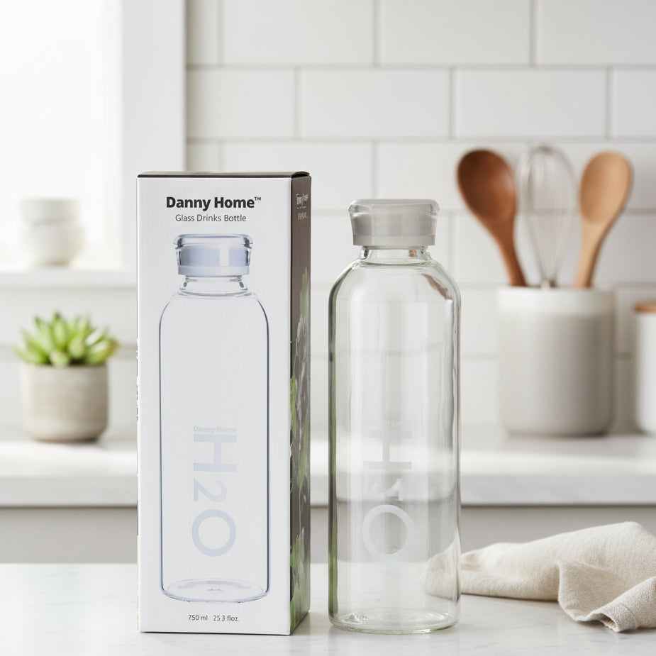 Danny Home™ H2O Premium Borosilicate Glass Water Bottle – 750ml
