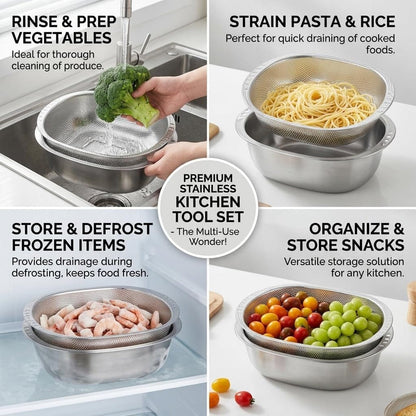 Multi-Function Stainless Steel Colander & Basin Set