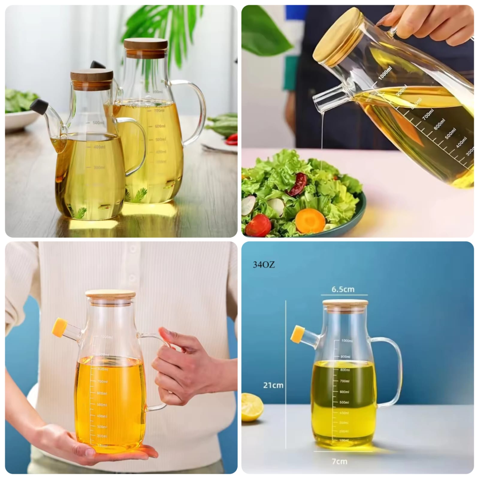 1pc Glass Oil Dispenser with Measurement Markings – 1000ml - My Store