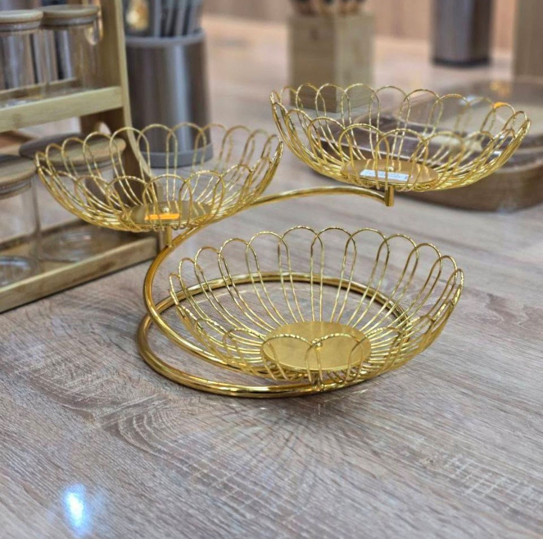 3-Tier Gold Lotus Wire Fruit Basket & Multi-Purpose Serving Stand - My Store