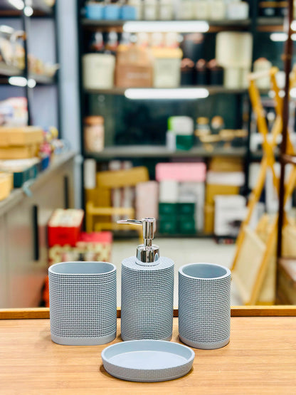 Aesthetic 4-Piece Woven Texture Bathroom Accessory Set