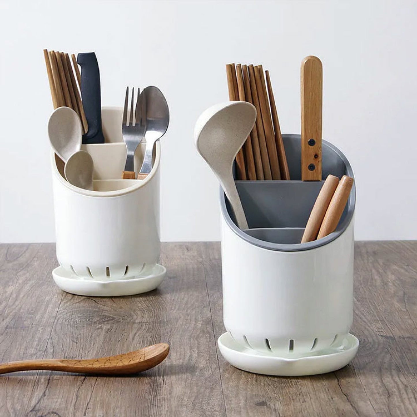 Multi-Compartment Cutlery Holder & Drainer Organizer