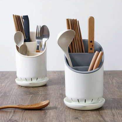 Multi-Compartment Cutlery Holder & Drainer Organizer