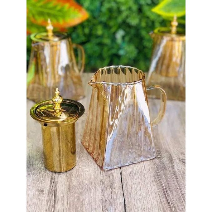 Premium Amber Glass Tea Kettle with Golden Infuser & Lid - My Store